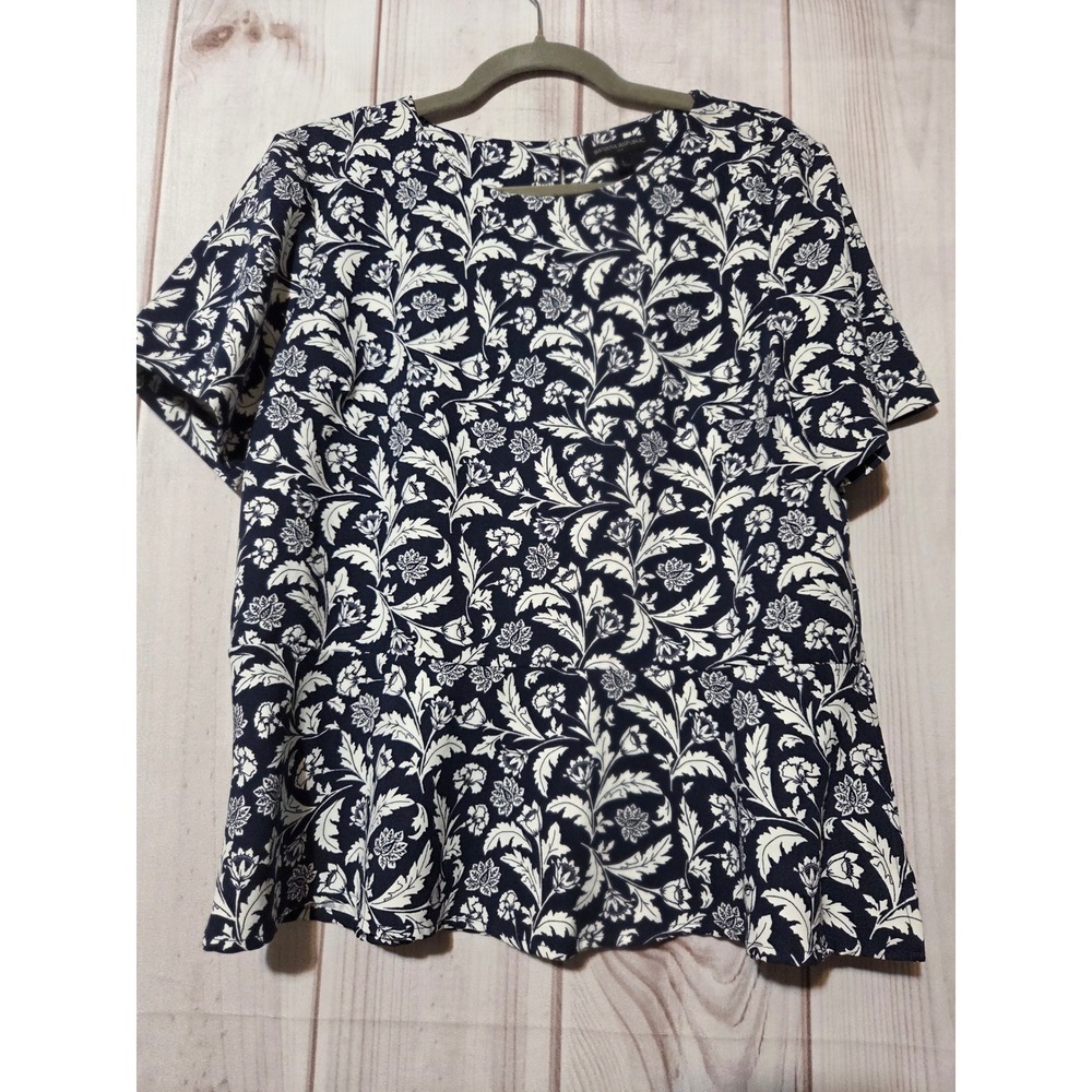 Banana Republic Navy Floral Print Short Sleeve Peplum Top Women's Size L